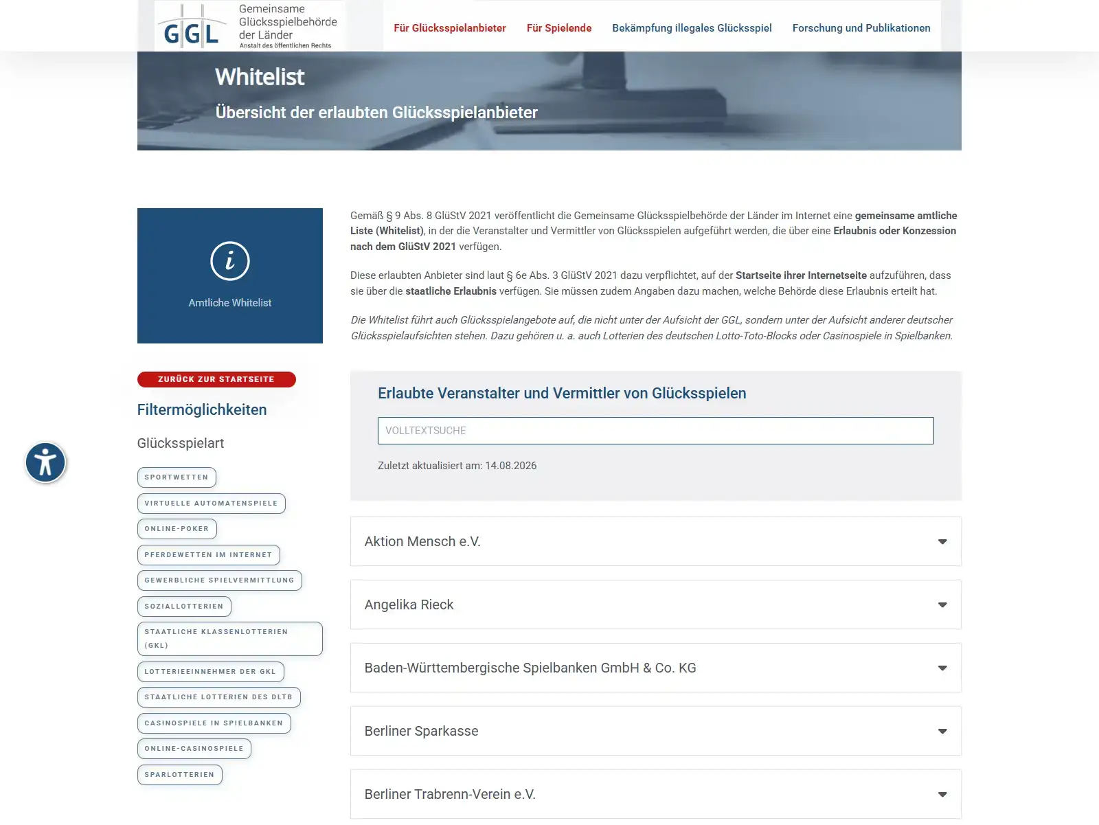GGL-Whitelist zur Einordnung des deutschen Lizenzstatus von NaoBet